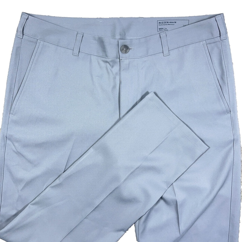 Mizzen Main Baron Pants Men 34x30 Trim Fit Gray Chino Performance Straight Leg